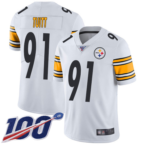 Youth Pittsburgh Steelers Football #91 Limited White Stephon Tuitt Road 100th Season Vapor Untouchable Nike NFL Jersey->youth nfl jersey->Youth Jersey